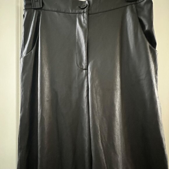 Boohoo Womens UK 14 Black Faux Leather Wide-Leg Trousers - Picture 5 of 7